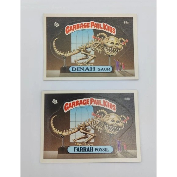 1986 Garbage Pail Kids Dinah Saur & Farrah Fossil #88a & 88b Set Cards Stickers - Picture 2 of 5